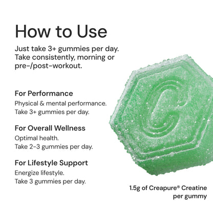 Create Creatine Monohydrate Gummies 1.5g – Vegan, Sour Green Apple