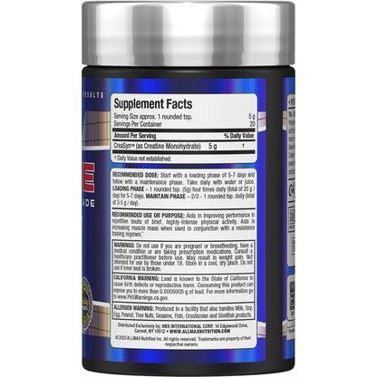 ALLMAX Essentials Creatine Monohydrate Powder - Gluten Free, Micronized 100g (20 Servings)