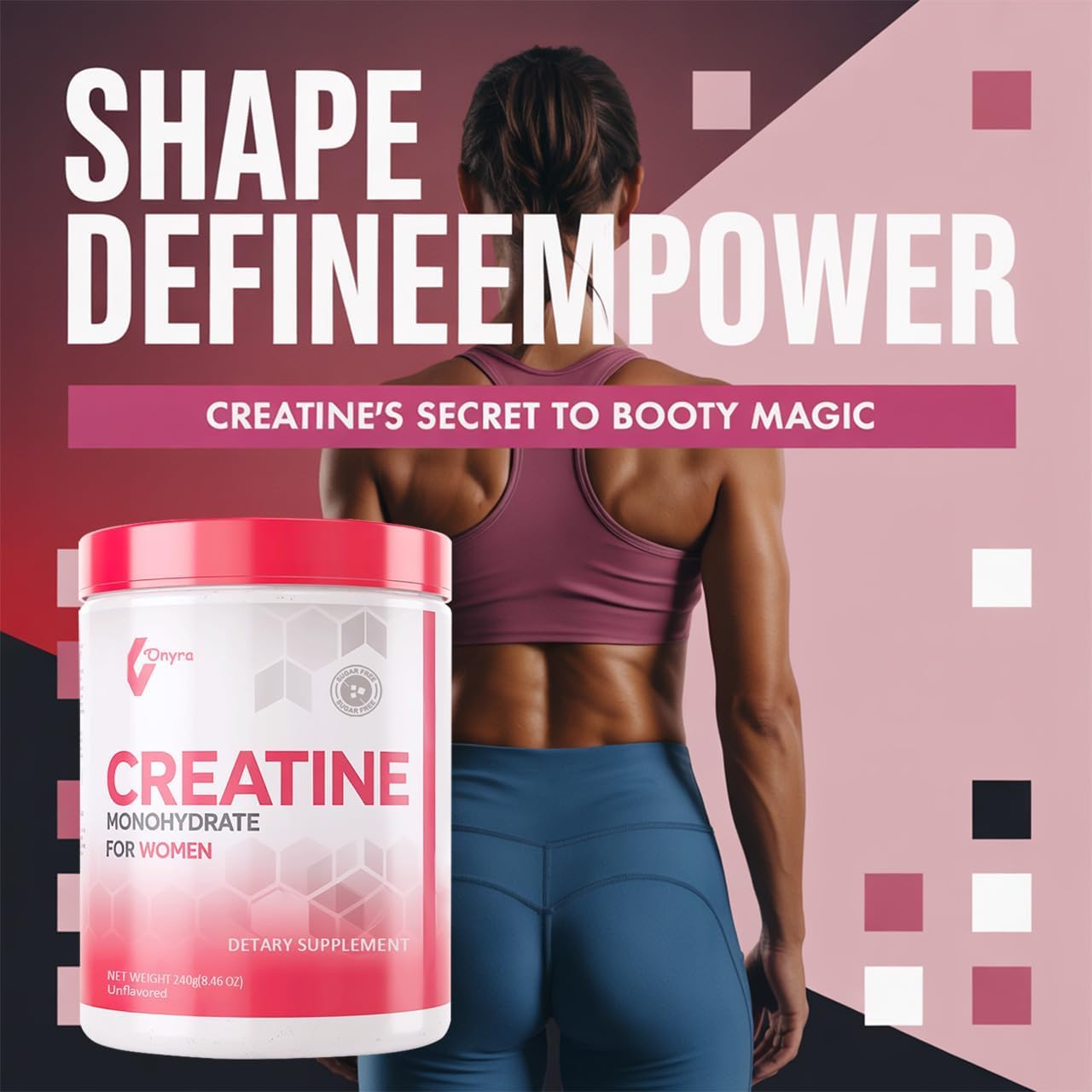Creatine Monohydrate Powder for Women – 5000mg Creatine, 2000mg Collagen & 1g BCAA | 30 Servings