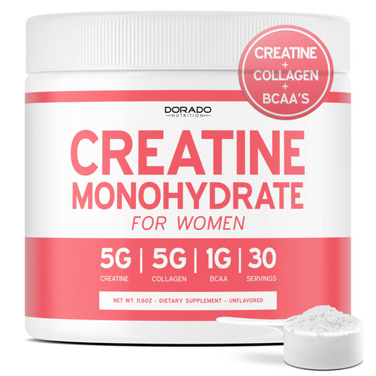 Creatine for Women | Creatine Monohydrate Powder with Collagen & BCAA – 30 Servings | Non-GMO, Gluten Free, USA Made