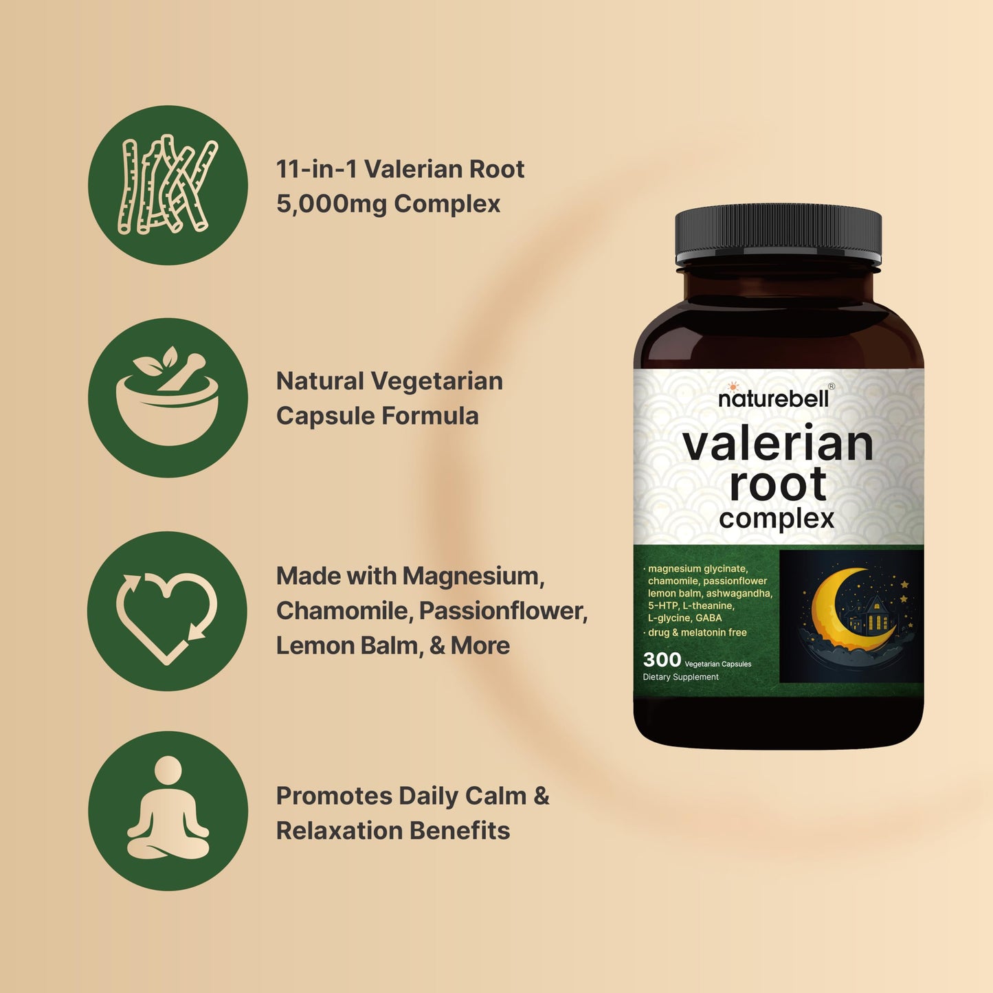 NatureBell Valerian Root for Sleep – 300 Veggie Capsules, Melatonin Free