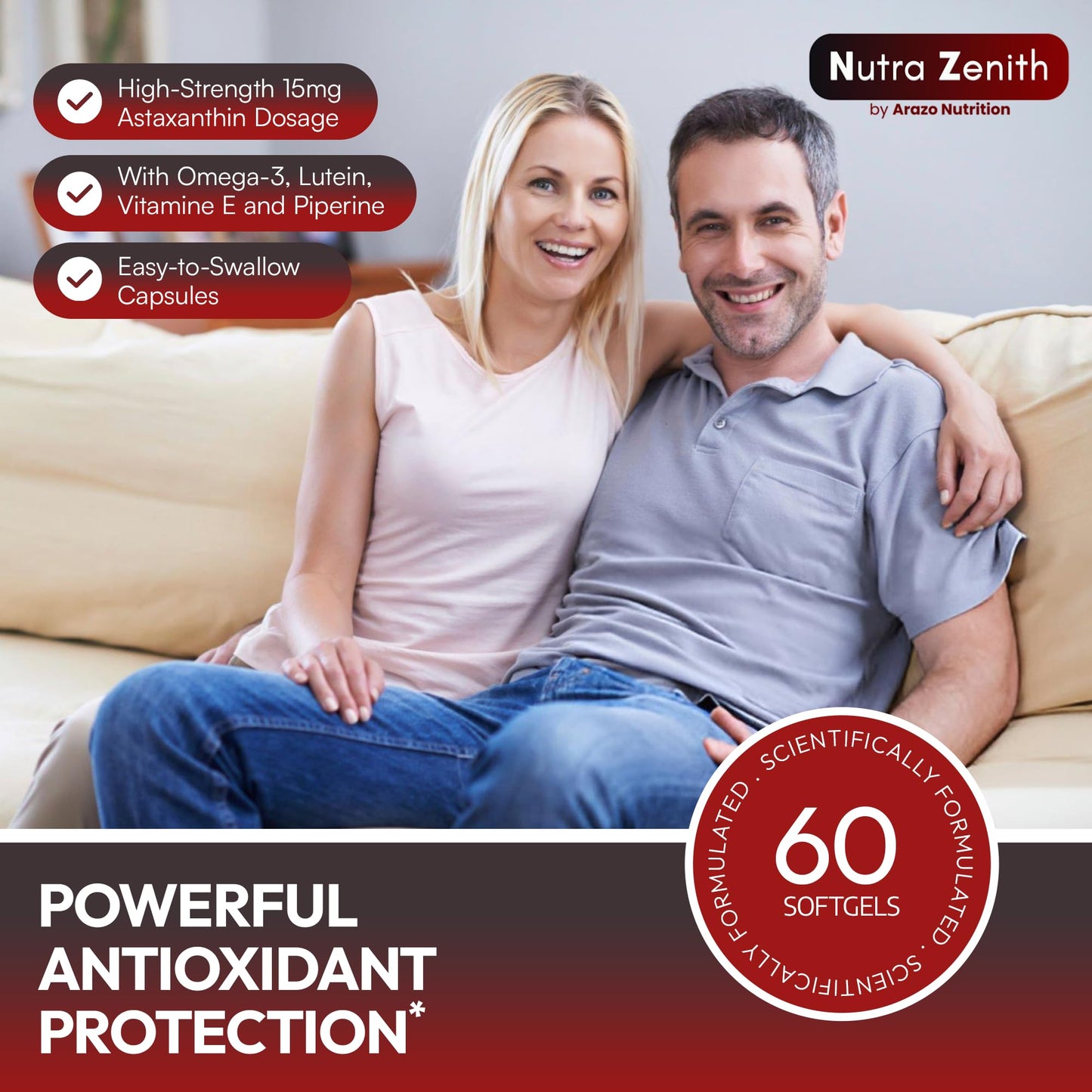 Astaxanthin Supplement with Omega-3, Vitamin E & Lutein – 60 Capsules | Antioxidant Support & Energy