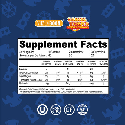 Daniel Tiger Kids Melatonin Gummies - Sleep Support for Ages 3+
