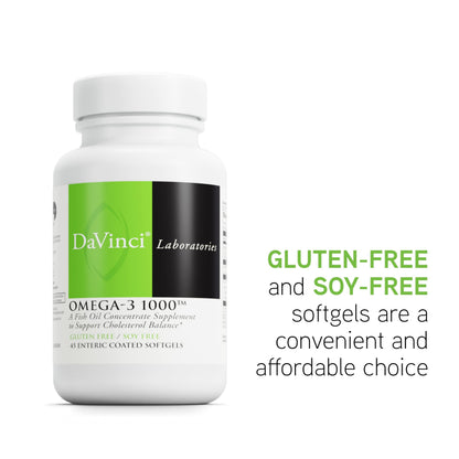 DAVINCI Labs Omega-3 1000 | Supports Cholesterol, Immune Health, Hair & Skin | Gluten-Free