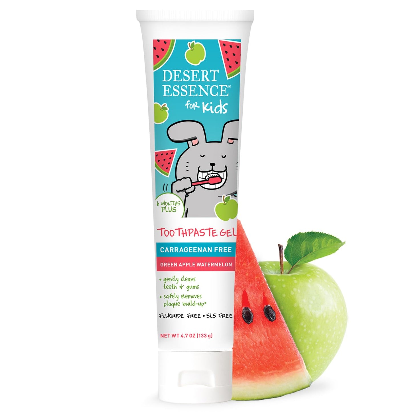 Desert Essence Kids Toothpaste Gel – Green Apple Watermelon, 4.7 oz | Fluoride Free