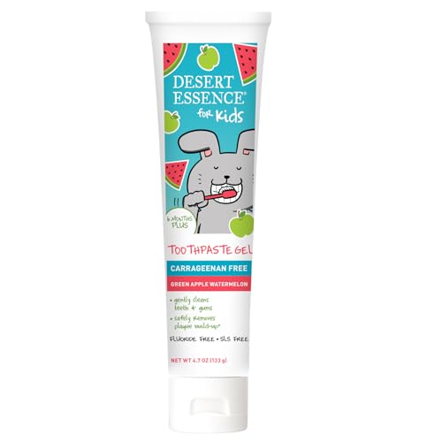 Desert Essence Kids Toothpaste Gel – Green Apple Watermelon, 4.7 oz | Fluoride Free
