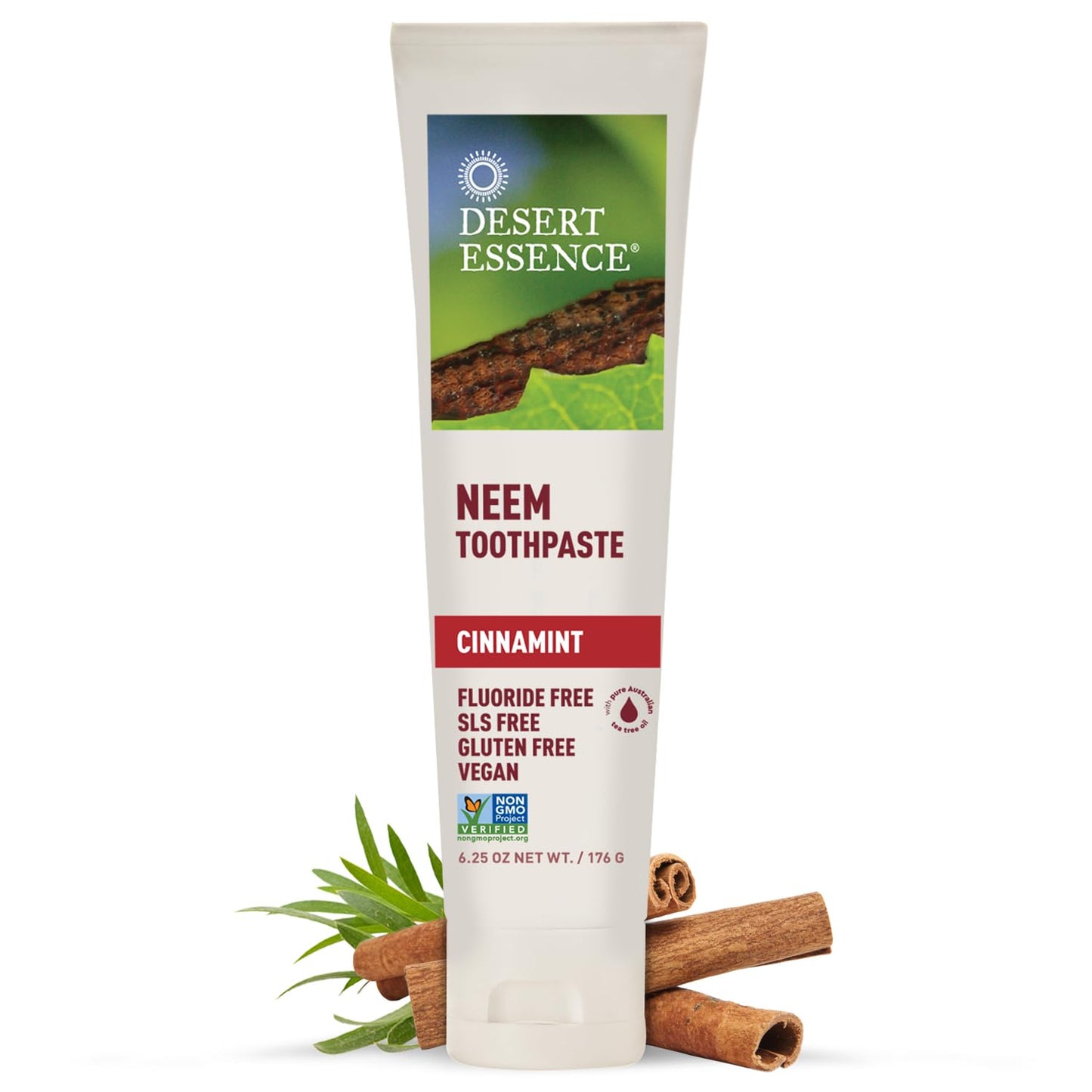 Desert Essence Neem Toothpaste - Cinnamint, 6.25 oz | Fluoride-Free Natural Oral Care
