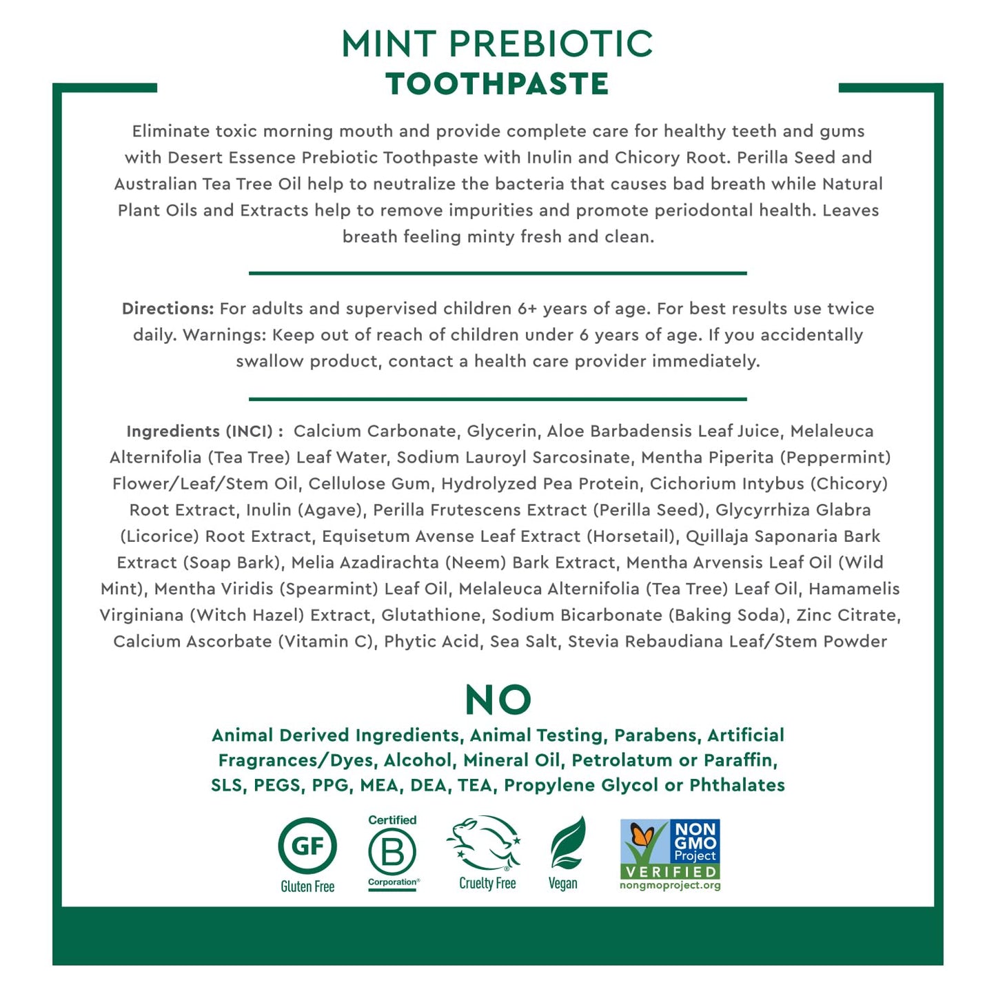 Desert Essence Prebiotic Plant-Based Whitening Toothpaste - Mint, Fluoride Free & Cruelty-Free - 6.25 oz