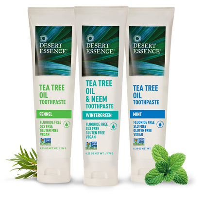 Desert Essence Tea Tree Oil & Neem Toothpaste - Fluoride-Free, Vegan, Wintergreen 6.25 oz