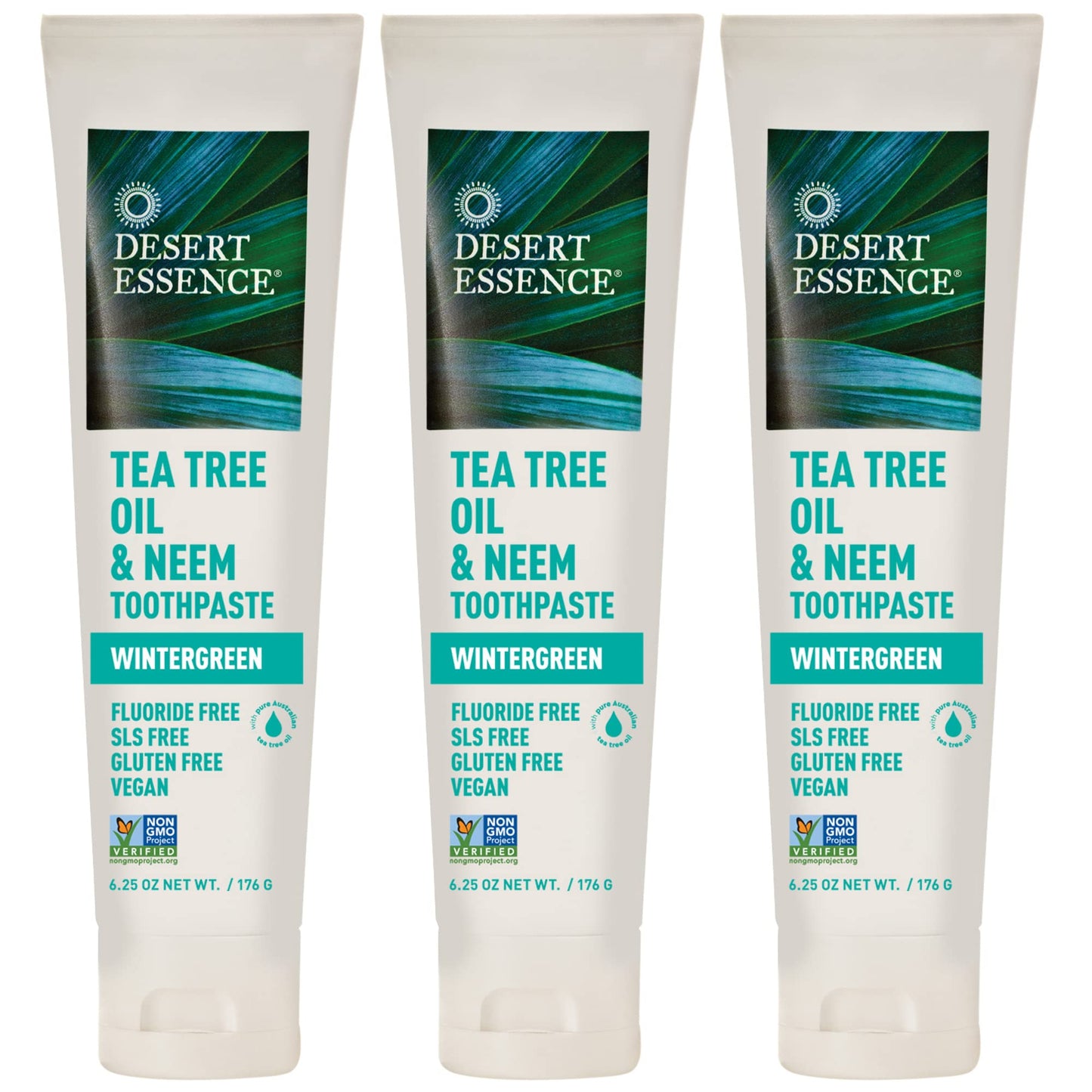 Desert Essence Tea Tree Oil & Neem Toothpaste – Wintergreen, 6.25 oz, Pack of 3