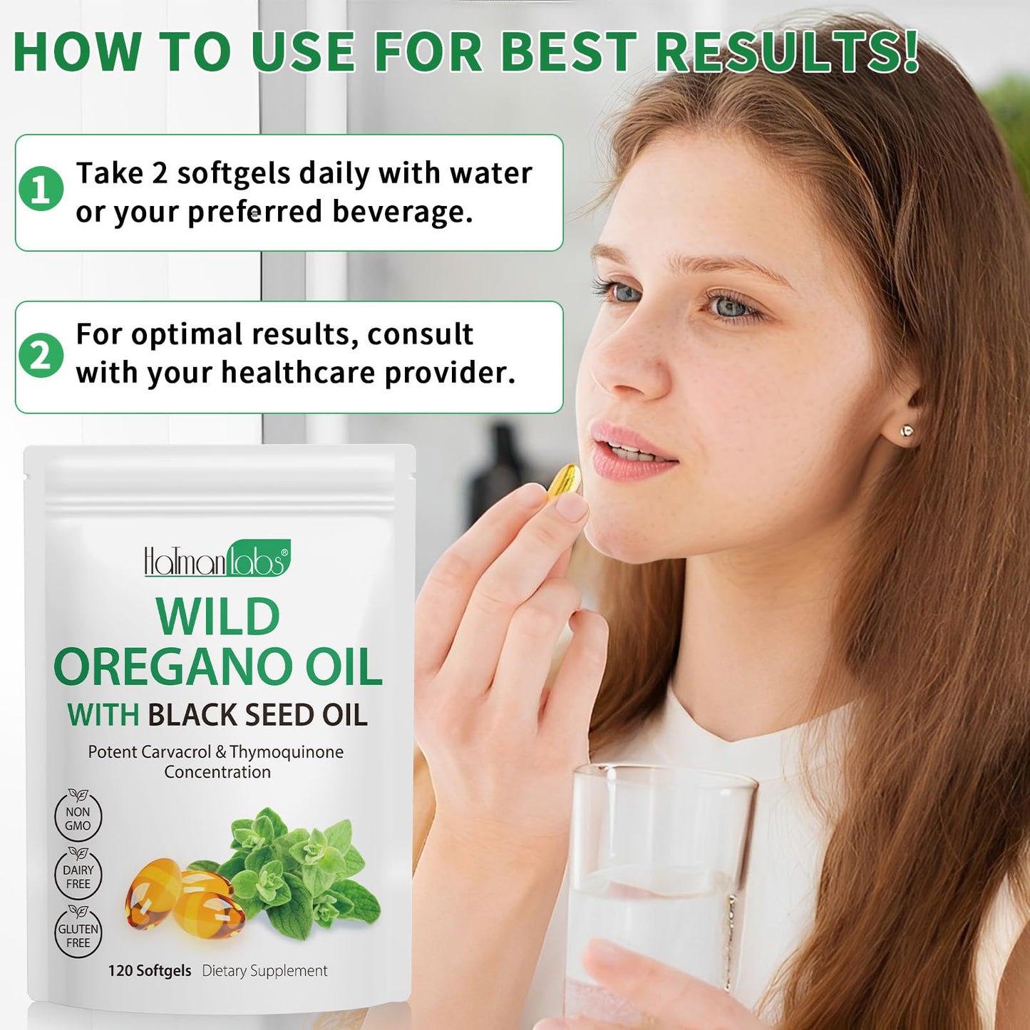 Oil of Oregano Softgels with Black Seed Oil – Immune Support, 120 Softgels