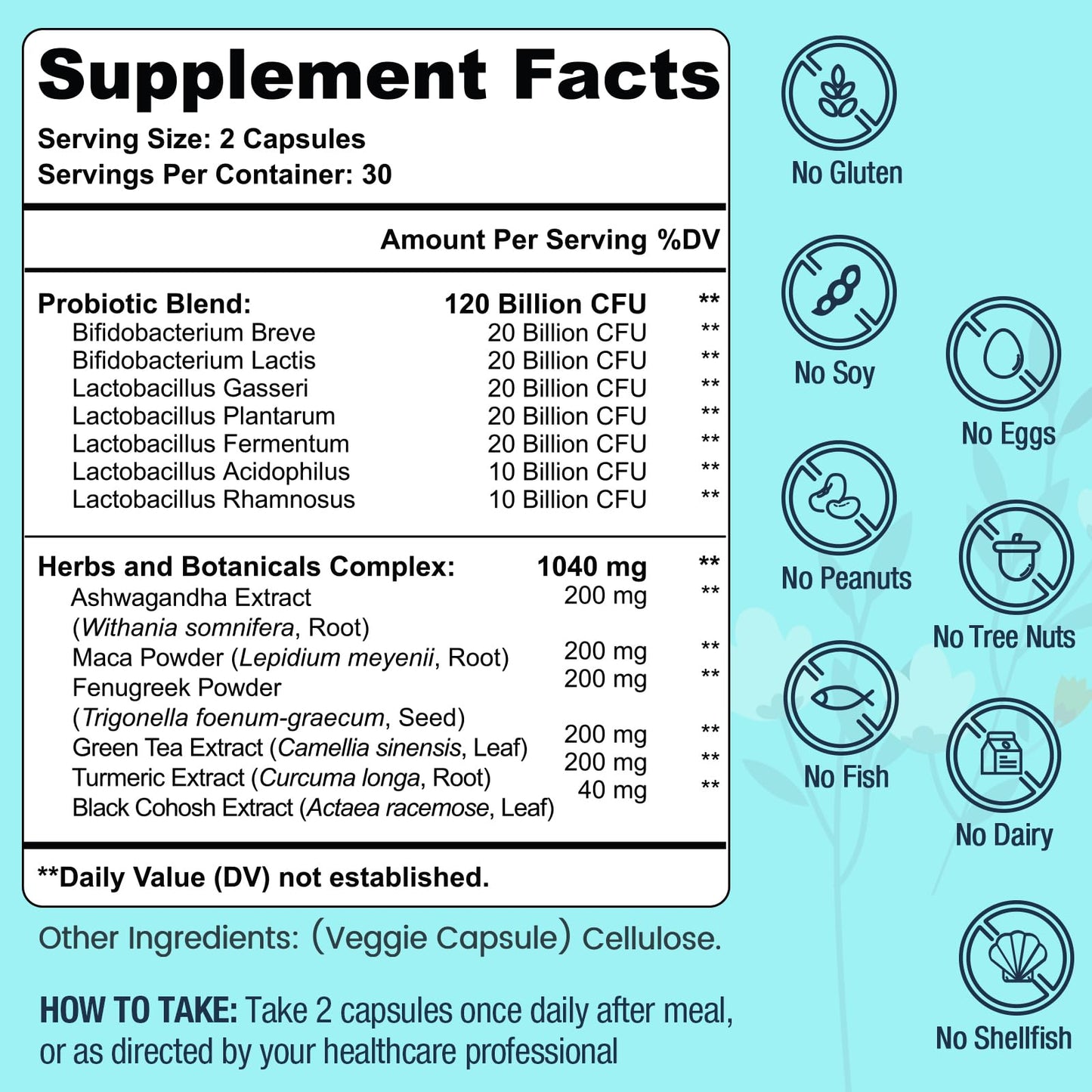 Dmeisy Menopause Probiotic 120B CFU - 13-in-1 Herbal Complex, 60 Capsules