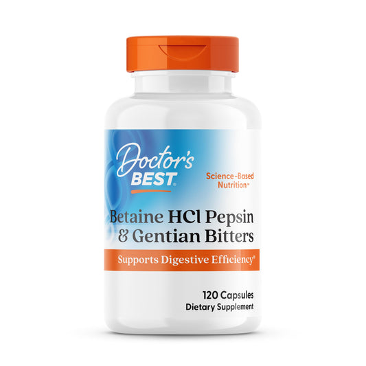 Doctor's Best Betaine HCl Pepsin & Gentian Bitters – Digestive Enzymes, 120 Caps, Non-GMO, Gluten Free | Original Version