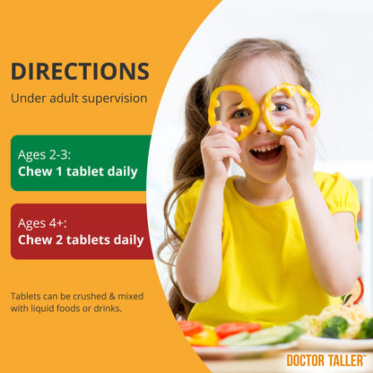 Doctor Taller Kids - Multivitamins for Ages 2-9 (Grape) | Calcium, Immunity Support, 90 Chewables