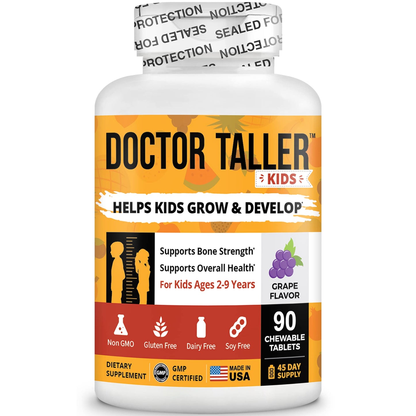 Doctor Taller Kids - Multivitamins for Ages 2-9 (Grape) | Calcium, Immunity Support, 90 Chewables