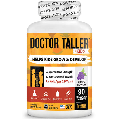 Doctor Taller Kids - Multivitamins for Ages 2-9 (Grape) | Calcium, Immunity Support, 90 Chewables
