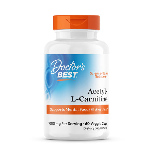 Doctor's Best أسيتيل إل-كارنيتين (ALC) – يدعم التركيز الذهني، غير معدّل وراثيًا، نباتي، 60 كبسولة نباتية