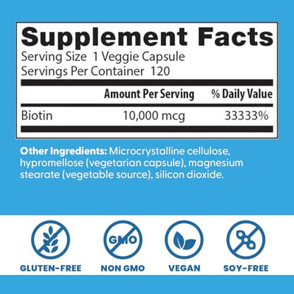 Doctor's Best Biotin - Hair, Skin & Nails | 10,000 mcg | 120 Veggie Caps | Non-GMO, Gluten Free, Soy Free, Vegan