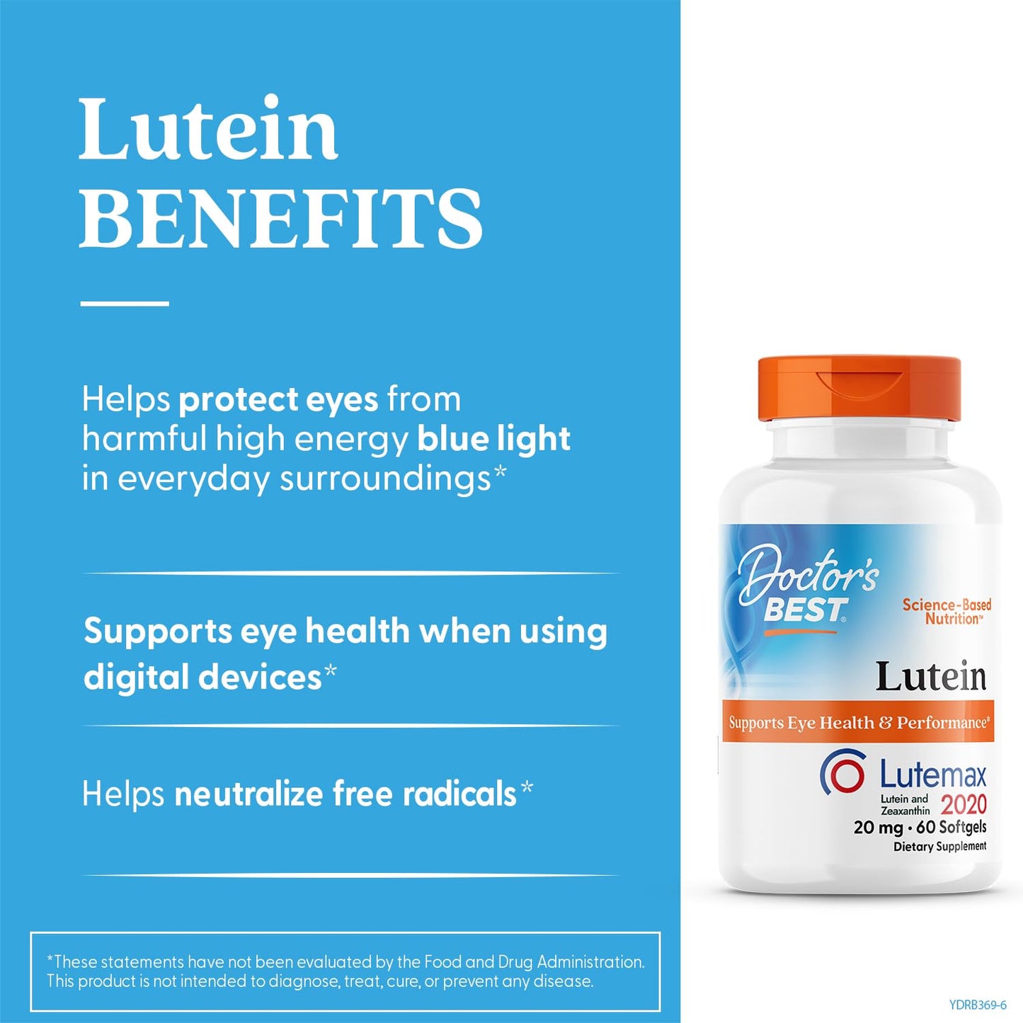 Doctors Best Lutein with Lutemax 20 mg - Supports Eye Health & Performance, Non-GMO, Gluten Free | 60 Softgels