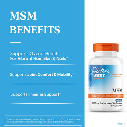 Doctors Best MSM – Supports Joints, Hair, Skin & Nails | Non-GMO, Gluten Free | 3000 mg Per Serving