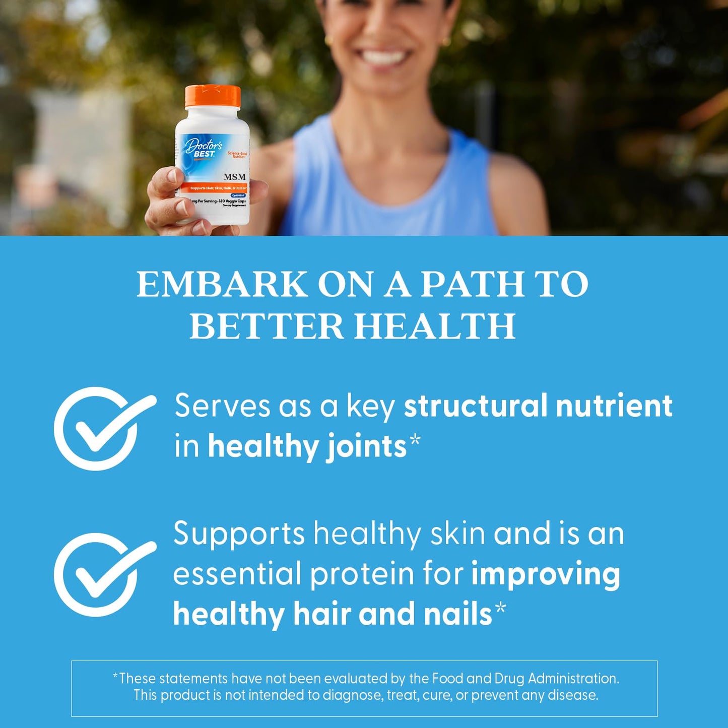 Doctors Best MSM – Supports Hair, Skin, Nails & Joints | Non-GMO, Gluten Free, Vegan | 180 Veggie Caps