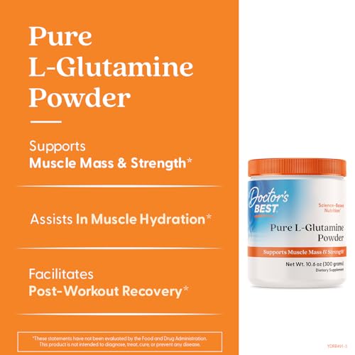 Doctors Best Pure L-Glutamine Powder – Supports Muscle Mass & Strength | Non-GMO, Gluten Free, Soy Free, Vegan (10.6 oz / 300 g)