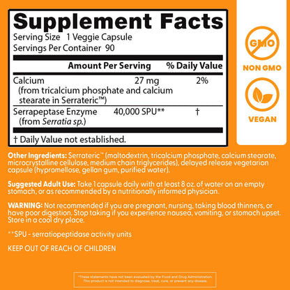 Doctor's BEST Serrapeptase 40,000 SPU – Supports Sinus Health, Vegan & Non-GMO, 90 Veggie Caps