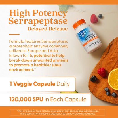 Doctor’s Best High Potency Serrapeptase 120,000 SPU – Supports Sinus Health | Vegan, Non-GMO