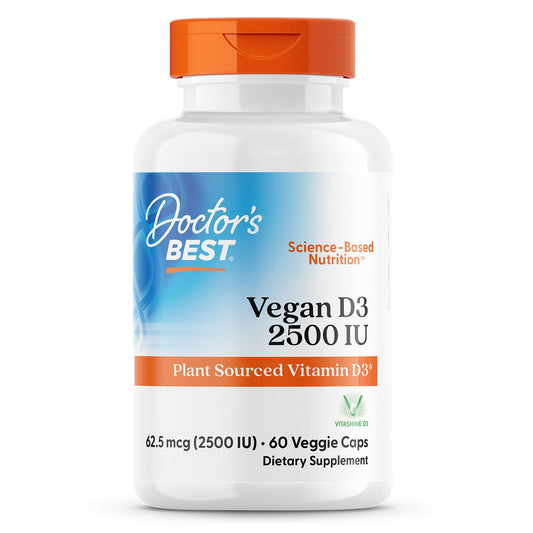 Doctors Best Vegan D3 2500 وحدة دولية فيتاشاين - فيتامين د3 من مصدر نباتي، 60 كبسولة نباتية