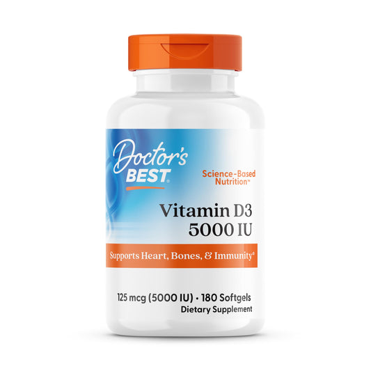 Doctor's Best فيتامين د3 5000 وحدة دولية – غير معدل وراثياً، خالٍ من الغلوتين والصويا | يدعم صحة العظام والجهاز المناعي