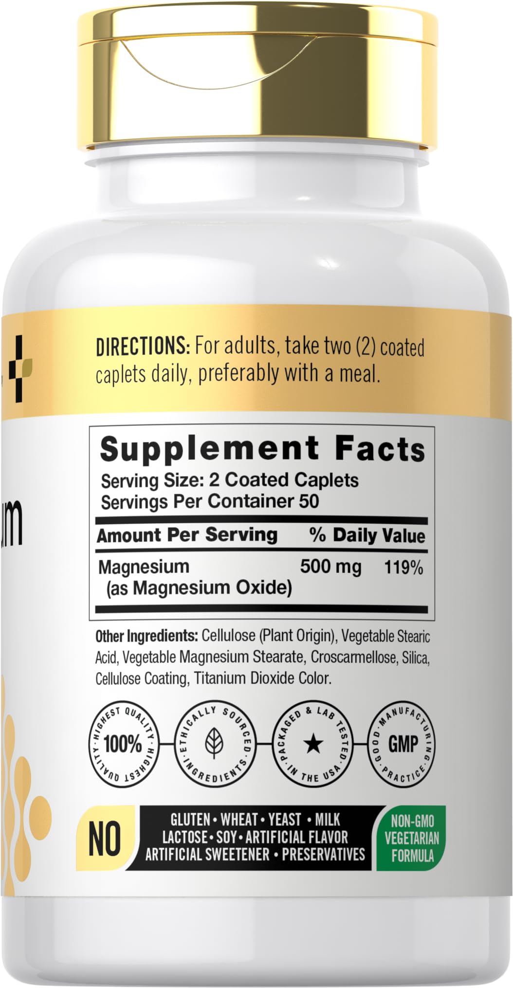 Doctor's Way Magnesium 500mg - 100 Coated Caplets | Magnesium Oxide | Vegetarian, Non-GMO, Gluten Free