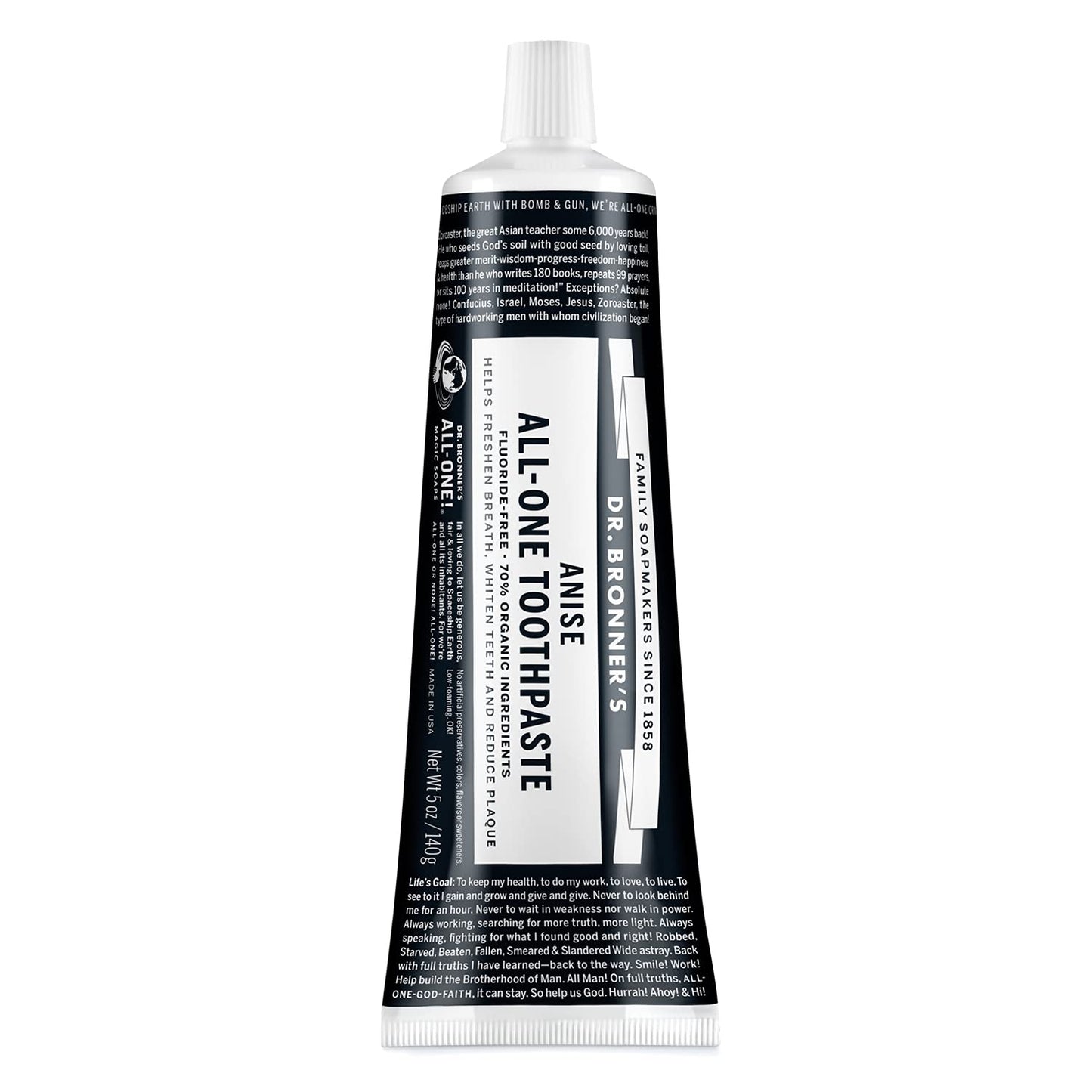 Dr. Bronner's All-One Toothpaste (Anise, 5 oz) - 70% Organic Ingredients, Fluoride-Free, SLS-Free, Vegan