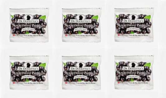 Dr. Doolittle’s Sugar Free Pastilles – Blackcurrant for Voice & Throat | Travel Size 4 Count, 6 Pack