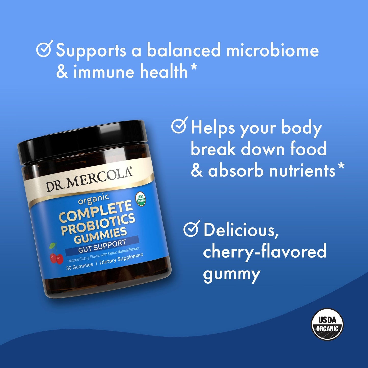 Dr. Mercola Complete Probiotics Gummies, 30 Servings, 5B CFU per Gummy, USDA Organic