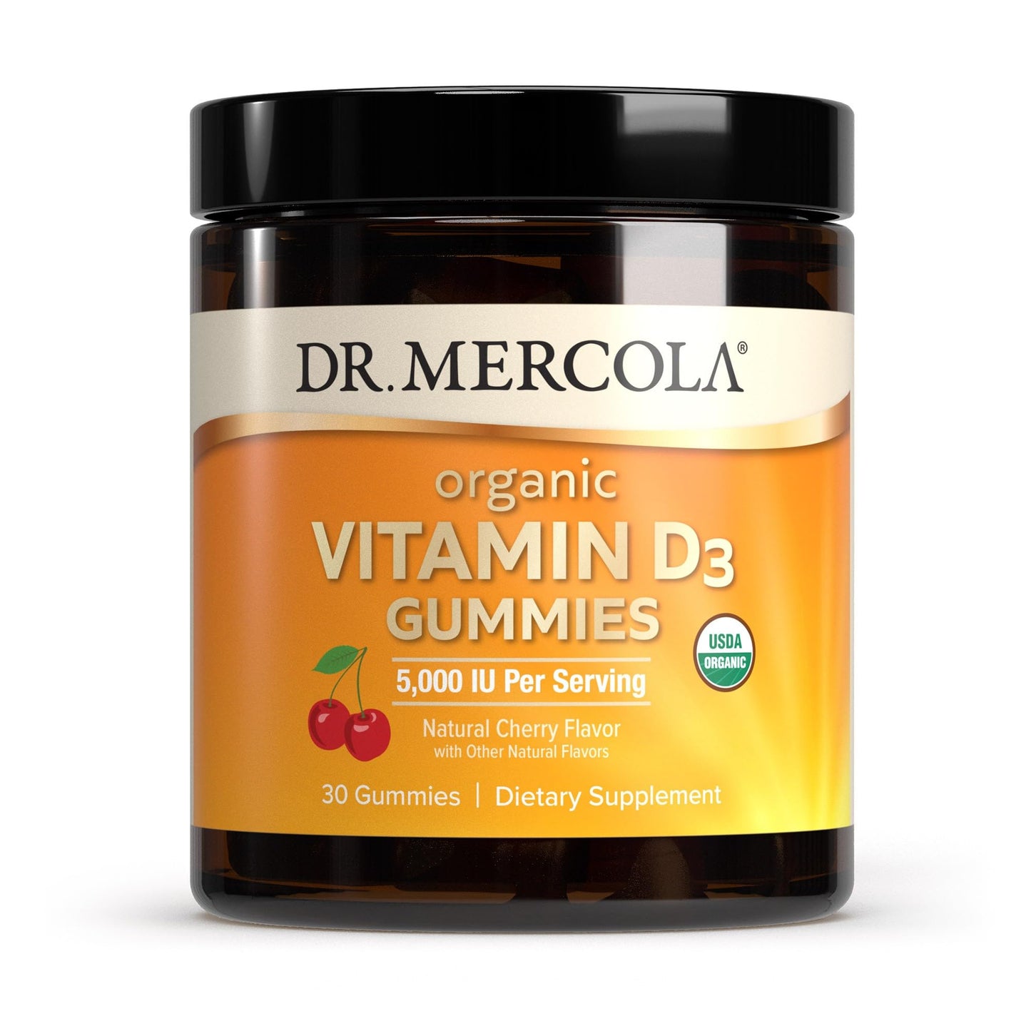 Dr. Mercola Organic Vitamin D3 Gummies – 5,000 IU, 30 Servings, Natural Cherry, Non-GMO