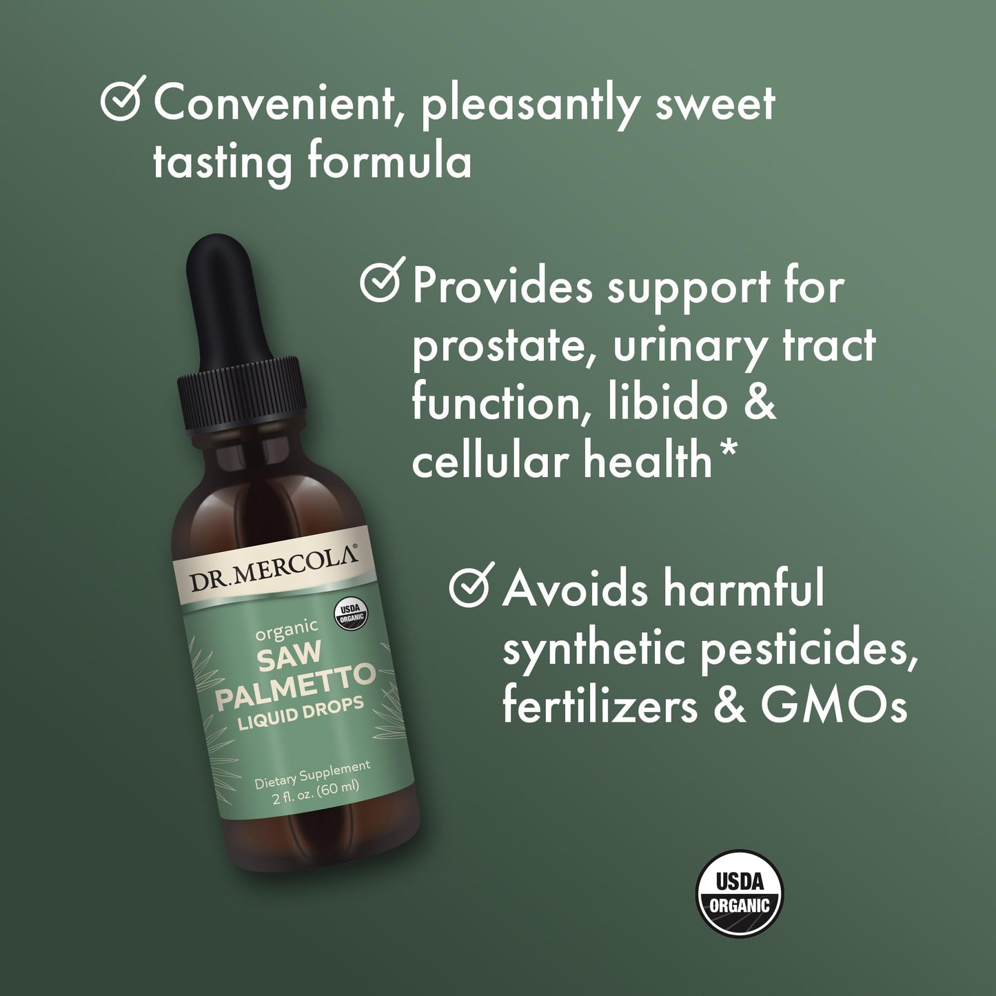Dr. Mercola Saw Palmetto Liquid Drops – Organic, Non-GMO (2 fl oz, 60 mL)