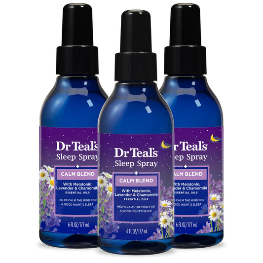 Dr Teal's Calm Blend Sleep Spray with Melatonin, Lavender & Chamomile Essential Oils – 6 fl oz (Pack of 3)