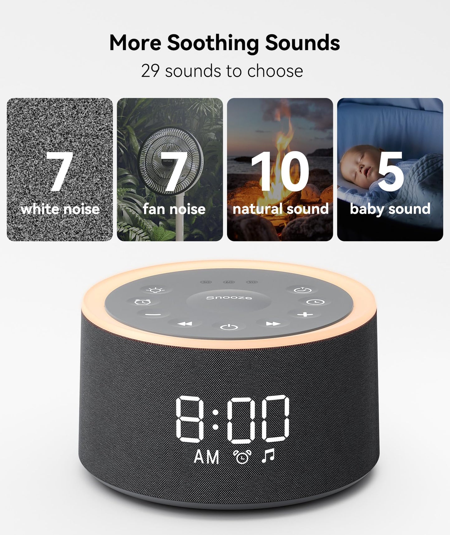 Dreamegg D1+ Sound Machine & Alarm Clock – 29 Soothing Sounds, Dimmable Night Light, Gentle Wake