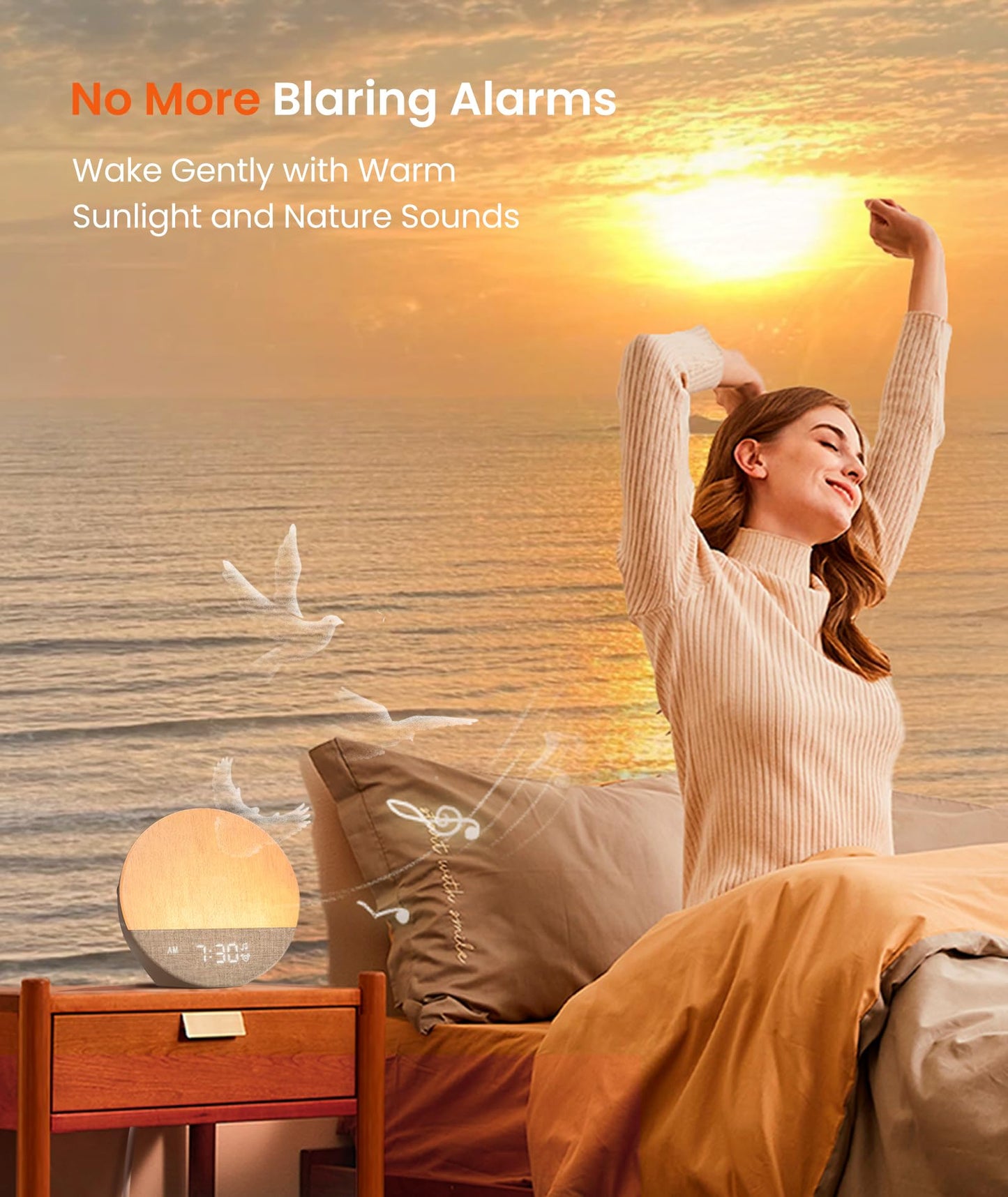 Dreamegg Sunrise 1 – Sunrise Alarm Clock, 29 Sounds, Dimmable Night Light, Customizable Sleep Routines | Blue