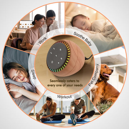 DreamSky Sound Machine for Sleep & Focus — 26 Sounds, RGB Night Light, Wood Grain