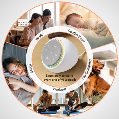 DreamSky Sound Machine for Sleep – 26 Sounds, RGB Night Light, 30 Volume Levels, USB-C Powered