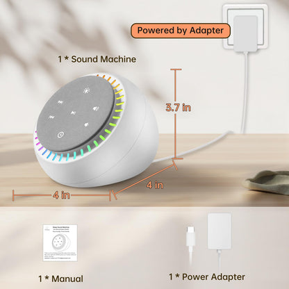 DreamSky Sound Machine for Sleep – 26 Sounds, RGB Night Light, 30 Volume Levels, USB-C Powered