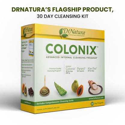 DrNatura Colonix 3-Part Colon Cleanse Kit — 30-Day Digestive Support with Psyllium Husk, Herbal Capsules & Tea