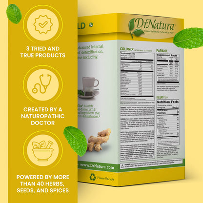 DrNatura Colonix 3-Part Colon Cleanse Kit — 30-Day Digestive Support with Psyllium Husk, Herbal Capsules & Tea