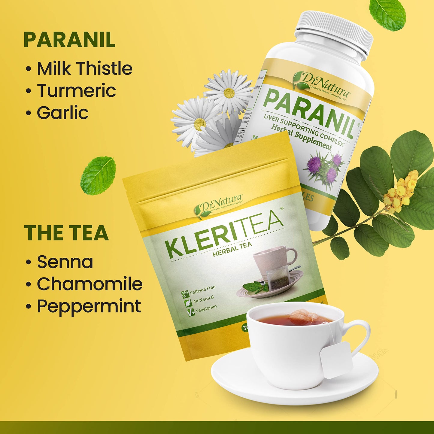 DrNatura Colonix 3-Part Colon Cleanse Kit — 30-Day Digestive Support with Psyllium Husk, Herbal Capsules & Tea
