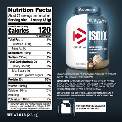 Dymatize ISO100 Whey Protein Isolate – Cookies & Cream, 25g Protein, Under 120 Calories