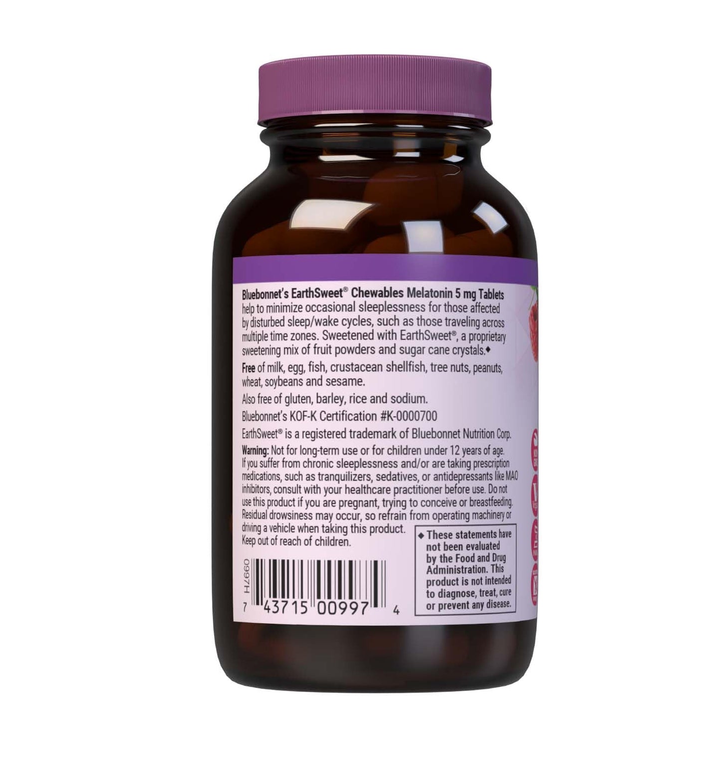 Bluebonnet EarthSweet Melatonin 5 mg - Raspberry Chewables, 120 ct