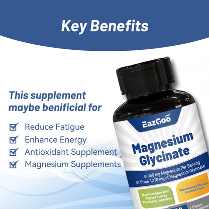 EAZGOO Magnesium Glycinate Capsules 1270mg - High Absorption, 90 Caps