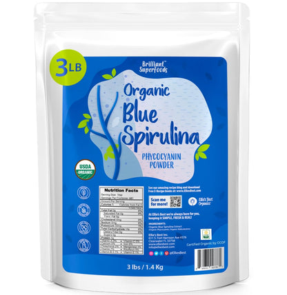 Ellie's Best Organic Blue Spirulina Powder – 3 lb Bulk, Odorless, Water-Extracted, Vegan