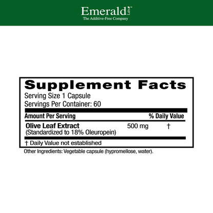 Emerald Labs Mediterranean Olive Leaf 500mg - Gluten-Free Vegan Olive Leaf Extract | 60 Veg Capsules